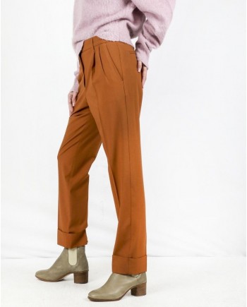 Pantalon à pince en laine camel Momoni 