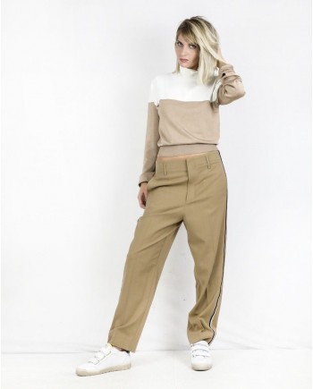 Pantalon en laine beige à bandes latérales Forte Forte 