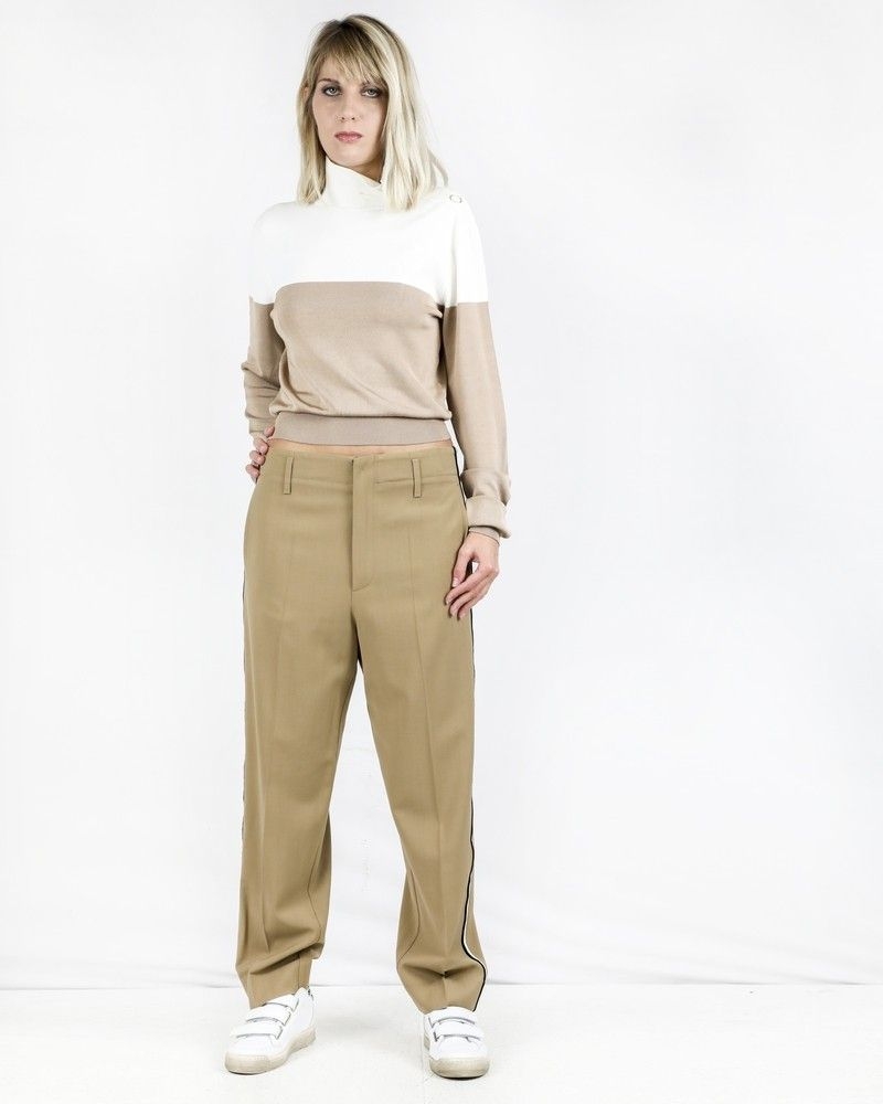 Pantalon en laine beige à bandes latérales Forte Forte 