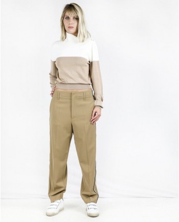 Pantalon en laine beige à bandes latérales Forte Forte 