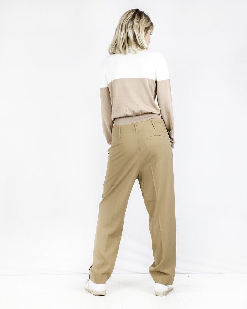 Pantalon en laine beige à bandes latérales Forte Forte 