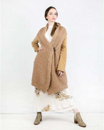 Cardigan sans manches en laine mélangée beige Pomandère 