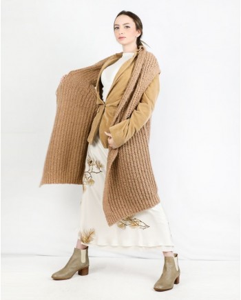 Cardigan sans manches en laine mélangée beige Pomandère 