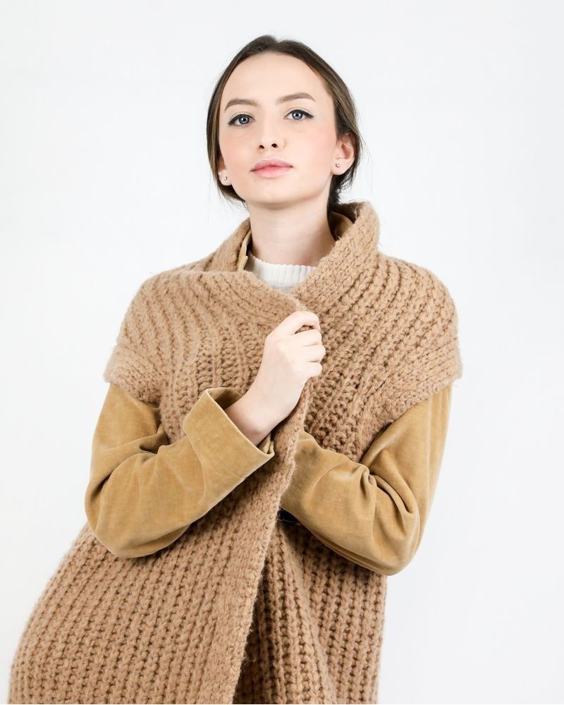 Cardigan sans manches en laine mélangée beige Pomandère 