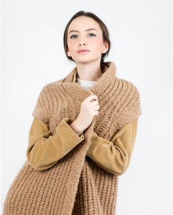 Cardigan sans manches en laine mélangée beige Pomandère 