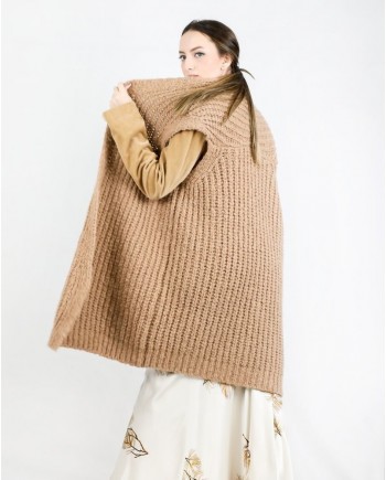 Cardigan sans manches en laine mélangée beige Pomandère 