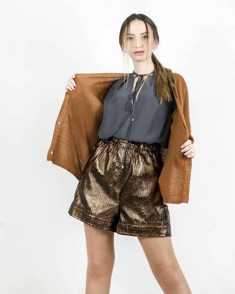 Short oversize en simili lamé bronze Nude 