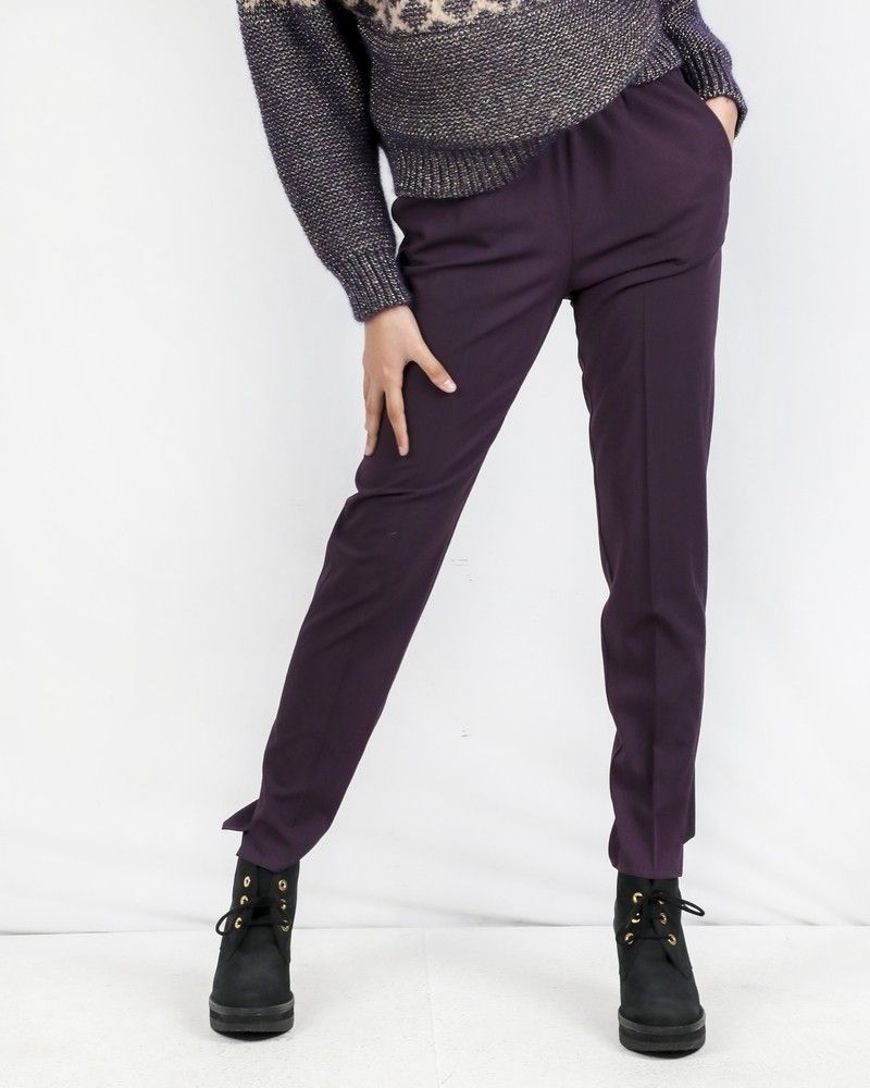 Pantalon smocké en laine prune Forte Forte 