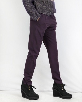 Pantalon smocké en laine prune Forte Forte 