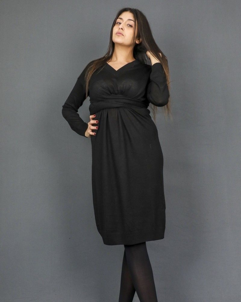 Robe midi en maille noire avec nœud intégré Nude 