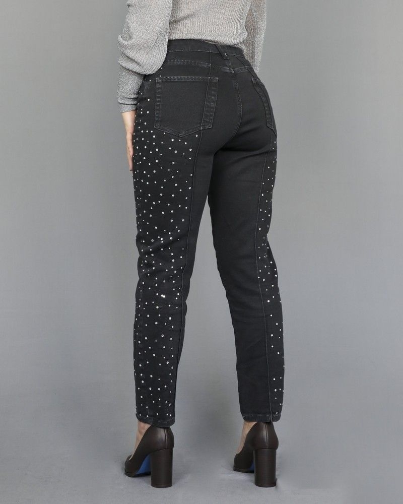 Pantalon jean gris agrémenté de strass Space Simona Corsellini 