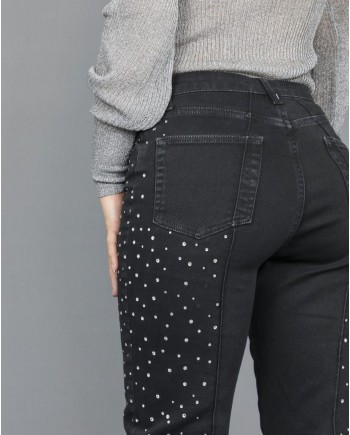 Pantalon jean gris agrémenté de strass Space Simona Corsellini 