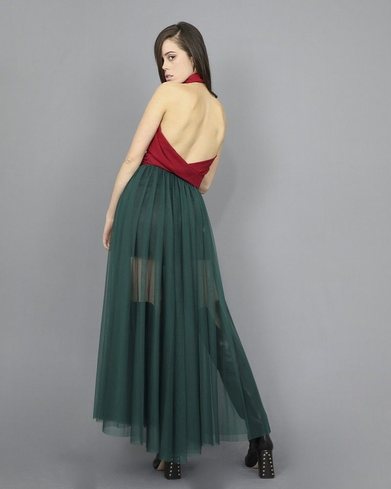 Jupe midi verte en tulle fluide L'Edition 