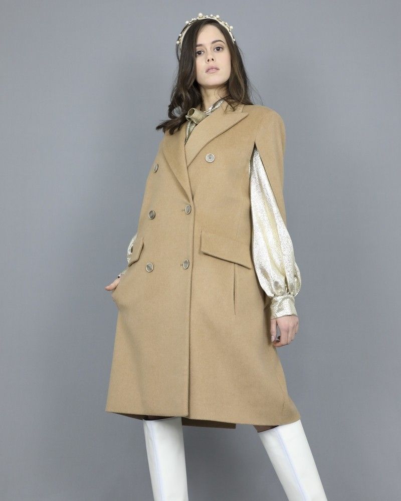 Manteau cape en laine beige Eleventy 