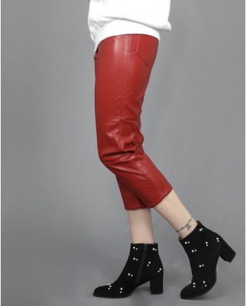 Pantalon rouge en cuir synthétique à ceinture Space Simona Corsellini 