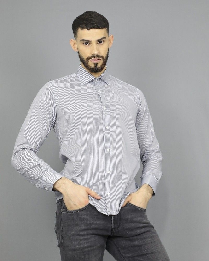 Chemise blanche à rayures bleu foncé Chrom 