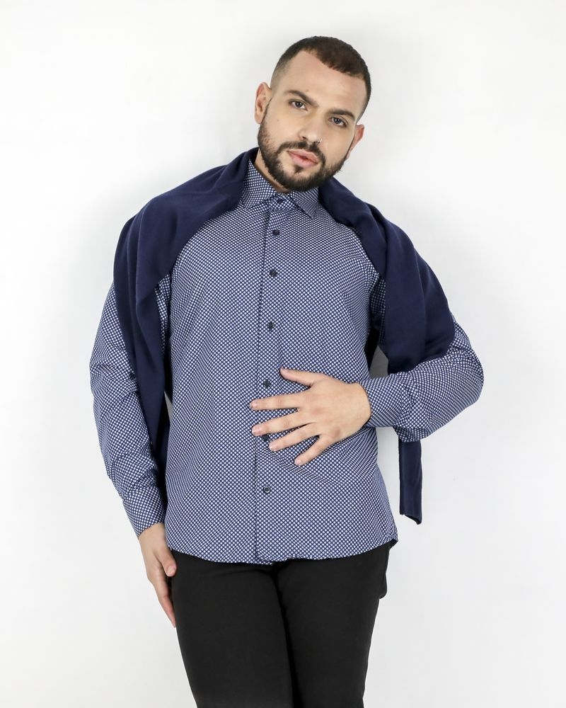 Chemise bleu nuit à motif fantaisie Chrom 