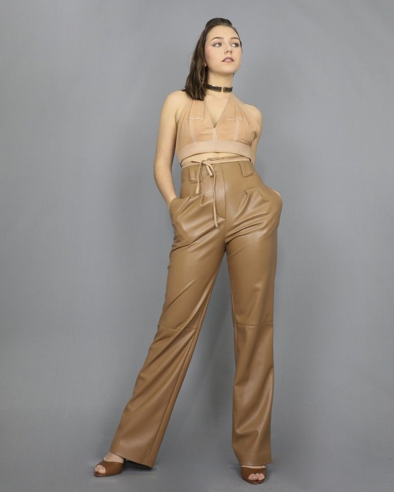 Pantalon palazzo en simili camel Space Simona Corsellini 