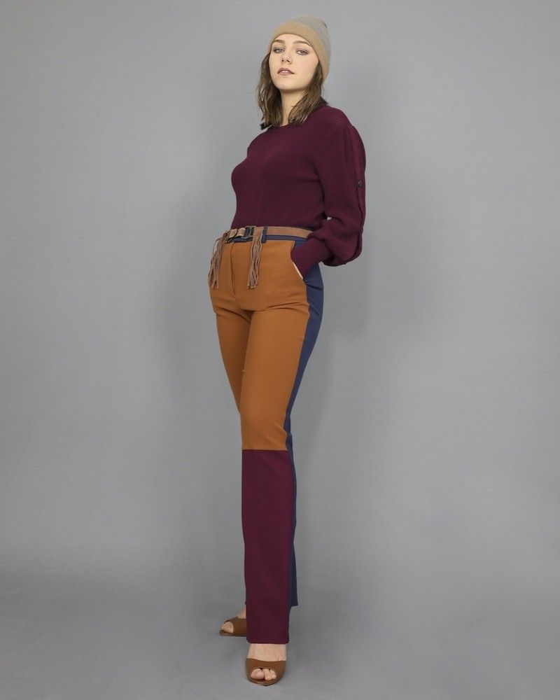 Pantalon droit multicolore bleu marine Space Simona Corsellini 