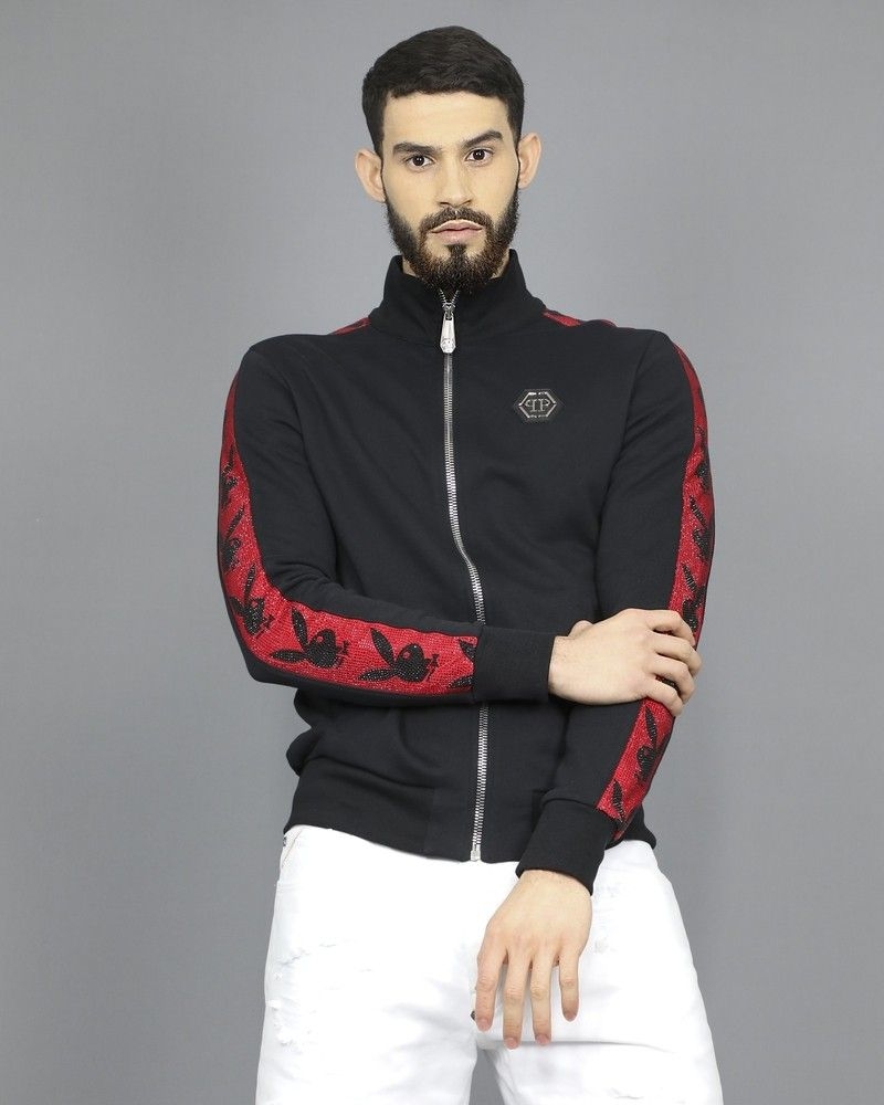 Veste de survêtement en jersey de coton appliqué Philipp Plein 