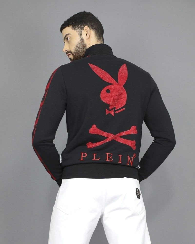 Veste de survêtement en jersey de coton appliqué Philipp Plein 