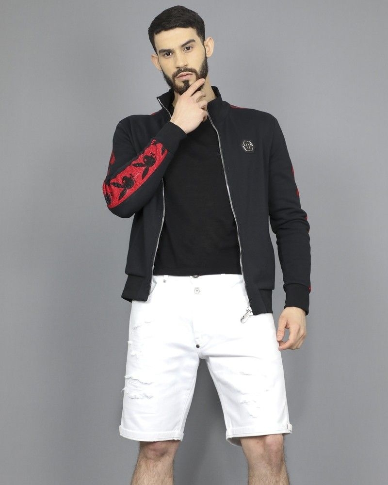 Veste de survêtement en jersey de coton appliqué Philipp Plein 