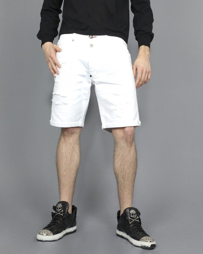 Short en jean blanc enfilé Philipp Plein 