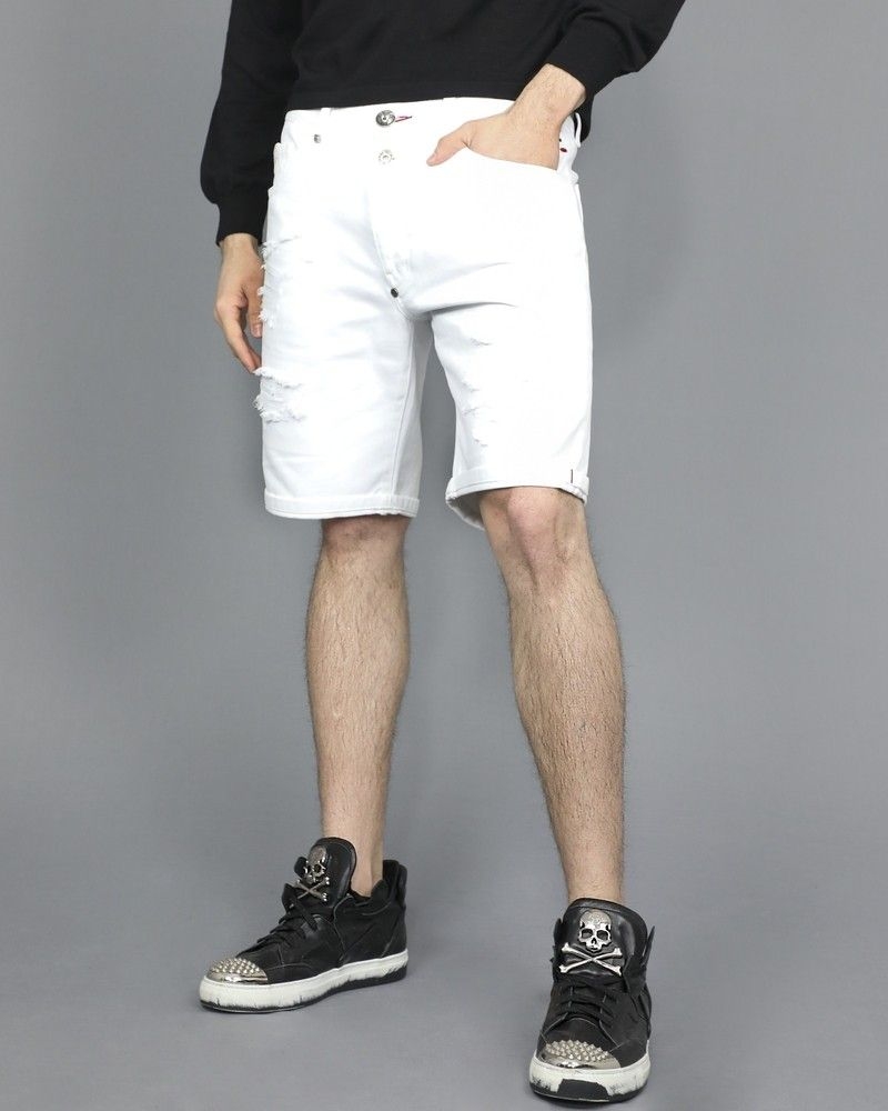 Short en jean blanc enfilé Philipp Plein 