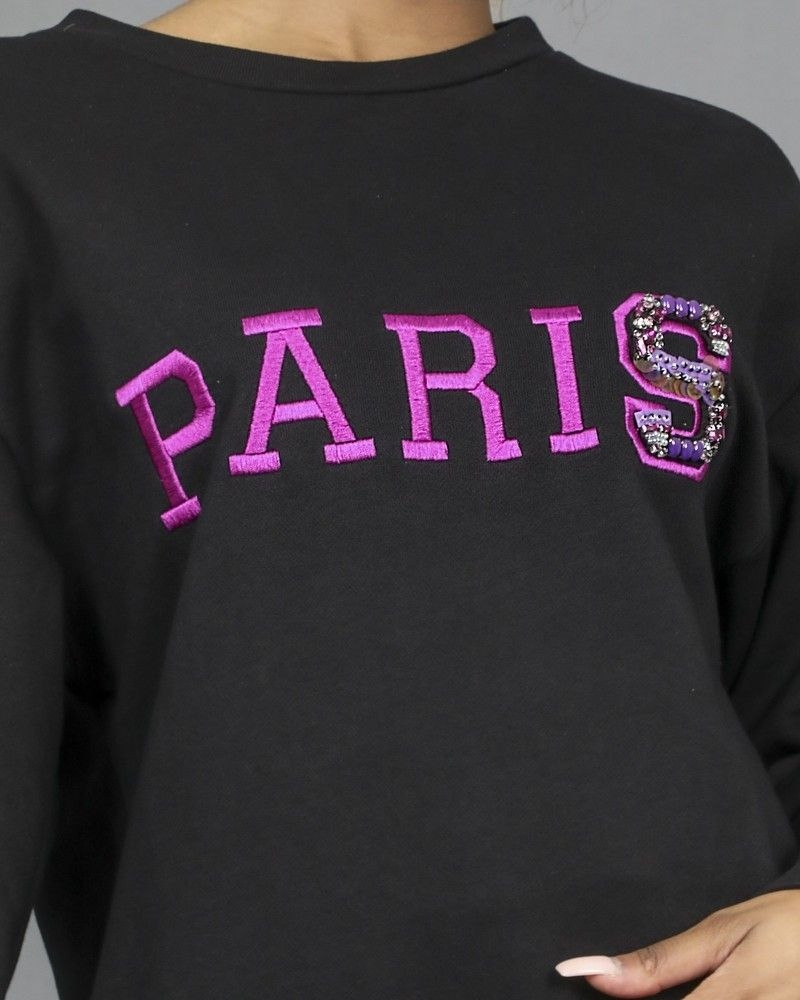 Sweat en coton noir appliqué Isabelle Blanche 