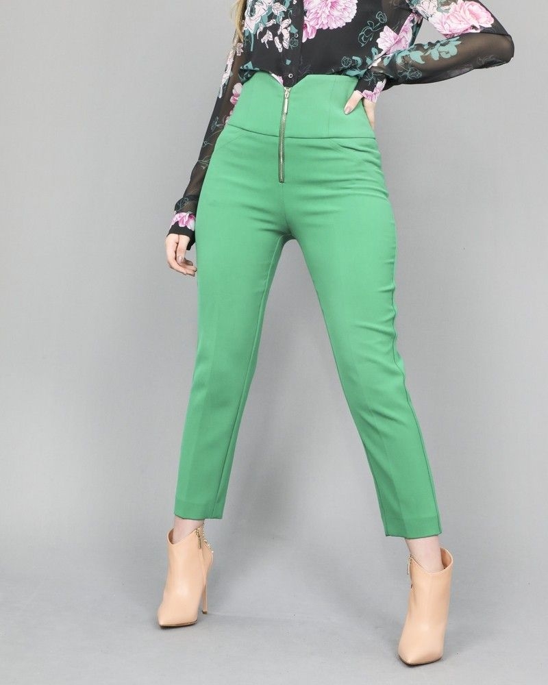 Pantalon droit raccourci vert Space Simona Corsellini 