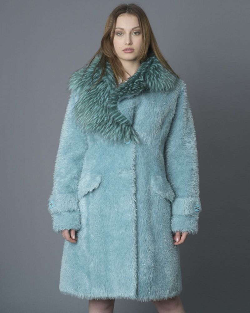 Manteau bleu canard en fourrure synthétique bleu Elisabetta Franchi 