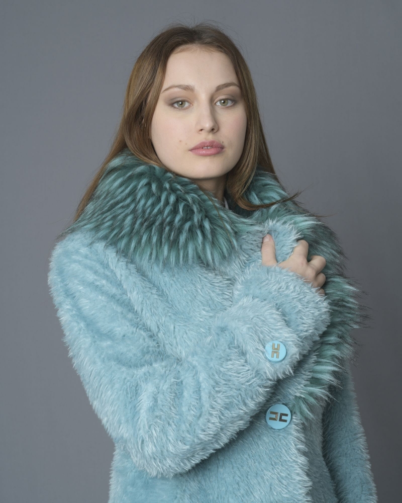 Manteau bleu canard en fourrure synthétique bleu Elisabetta Franchi 