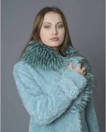 Manteau bleu canard en fourrure synthétique bleu Elisabetta Franchi 