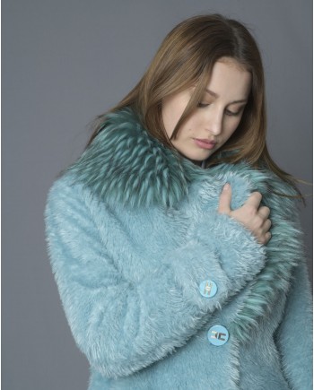 Manteau bleu canard en fourrure synthétique bleu Elisabetta Franchi 