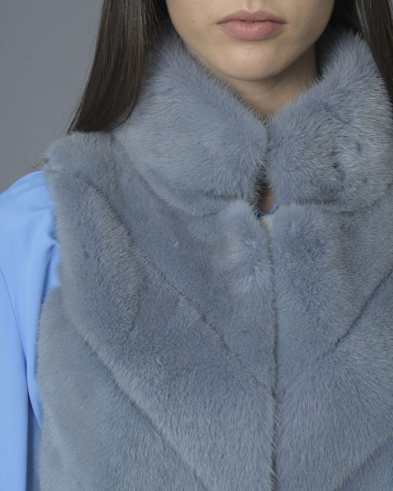 Manteau bleu sans manches en fourrure Vison et en laine mélangée manzoni 24 