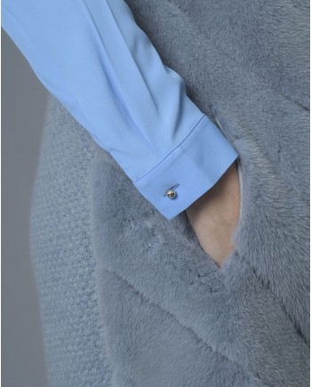 Manteau bleu sans manches en fourrure Vison et en laine mélangée manzoni 24 