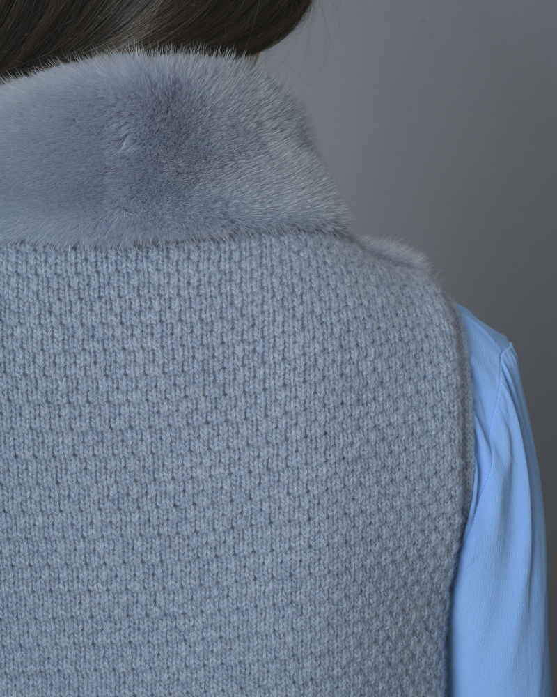 Manteau bleu sans manches en fourrure Vison et en laine mélangée manzoni 24 