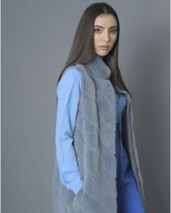 Manteau bleu sans manches en fourrure Vison et en laine mélangée manzoni 24 