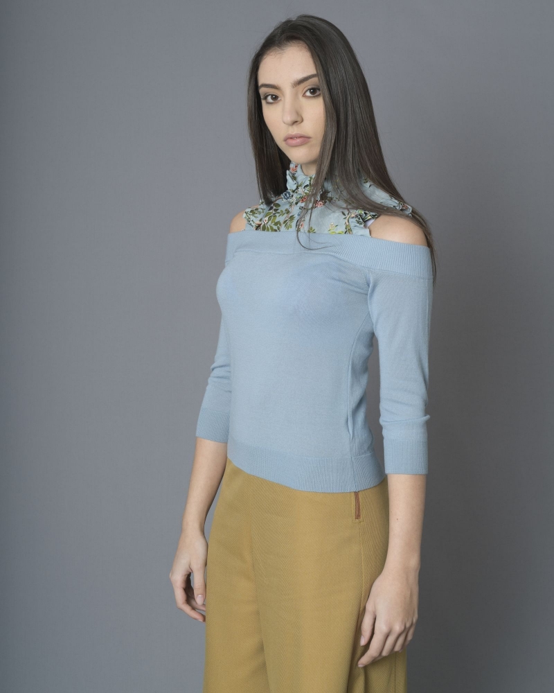 Pull bleu en laine à empiècement Elisabetta Franchi 