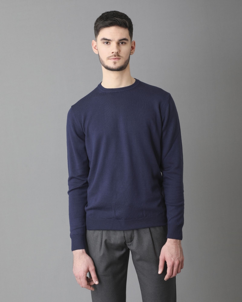 Pull en laine col rond bleu marine Casheart 