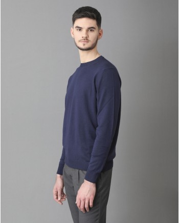 Pull en laine col rond bleu marine Casheart 