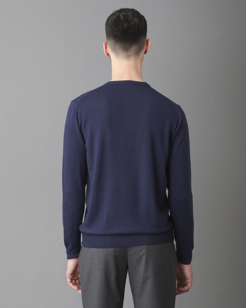 Pull en laine col rond bleu marine Casheart 