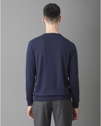 Pull en laine col rond bleu marine Casheart 