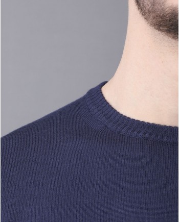 Pull en laine col rond bleu marine Casheart 