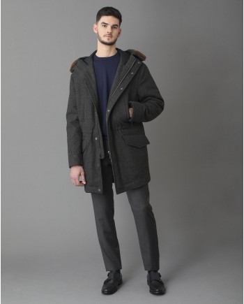 Manteau en laine grise fourré à capuche Pal Zileri 