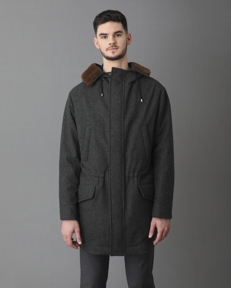 Manteau en laine grise fourré à capuche Pal Zileri 