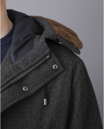 Manteau en laine grise fourré à capuche Pal Zileri 