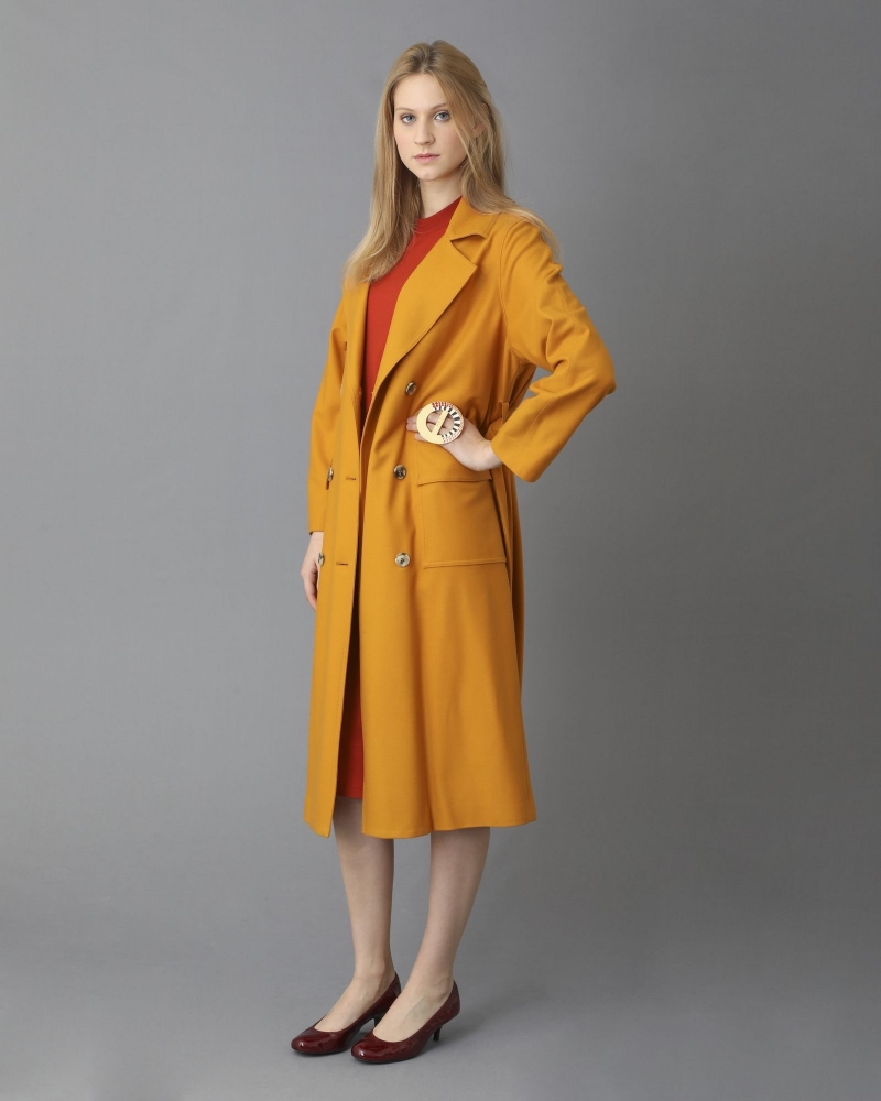 Trench coat en laine jaune moutarde Momoni 