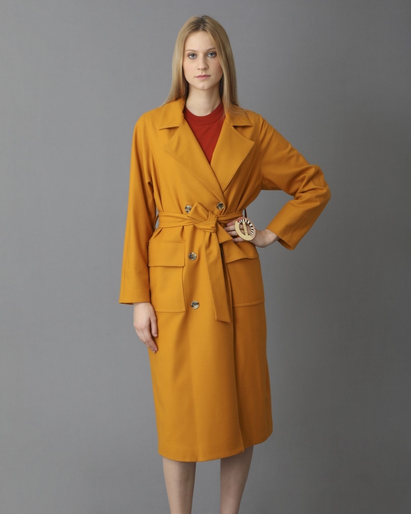 Trench coat en laine jaune moutarde Momoni 