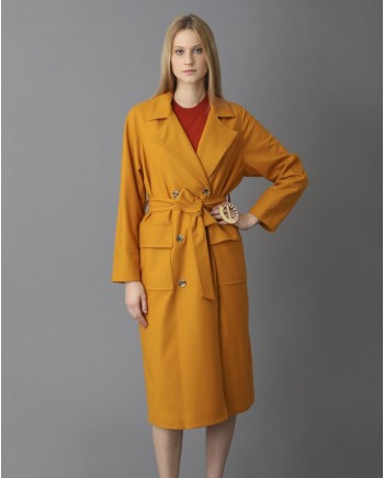 Trench coat en laine jaune moutarde Momoni 